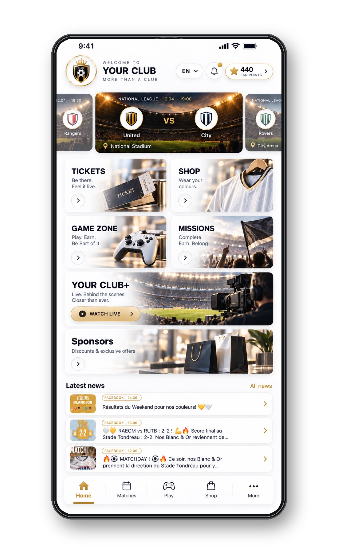 Approved ClubFan Home screen